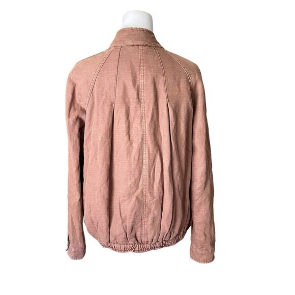 Free People XS Utility Bomber Jacket Brown Full Zip Front Cotton Linen - Picture 8 of 8